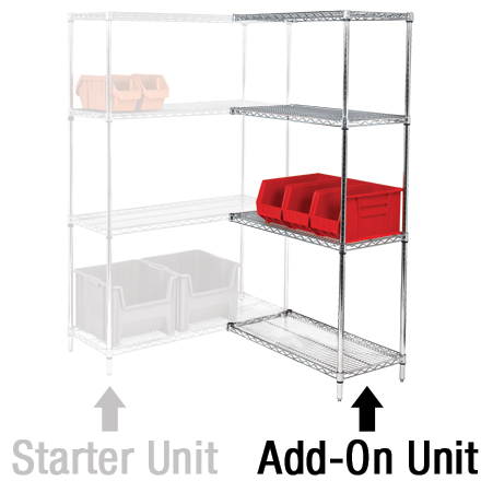 72 x 36 x 54" - 4 Shelf Wire Shelving Add-On Unit