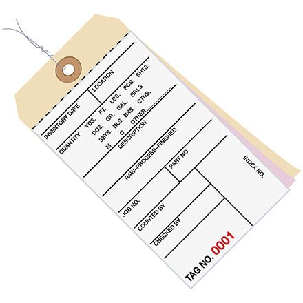 6 <span class='fraction'>1/4</span> x 3 <span class='fraction'>1/8</span>" - (4000-4499) Inventory Tags 3 Part Carbonless #8 - Pre-Wired