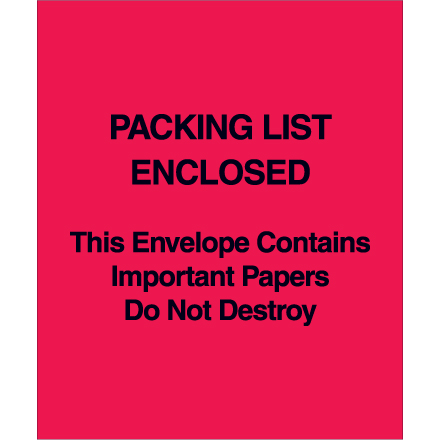 5 x 6" Red (Paper Face) "Packing List Enclosed This Envelope Contains…"